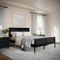 Martha Stewart Jax Queen Size Solid Wood Platform Bed w/Rattan Headboard and Footboard, No Box Spring Req'd, Blk MG-090022-Q-BK-MS